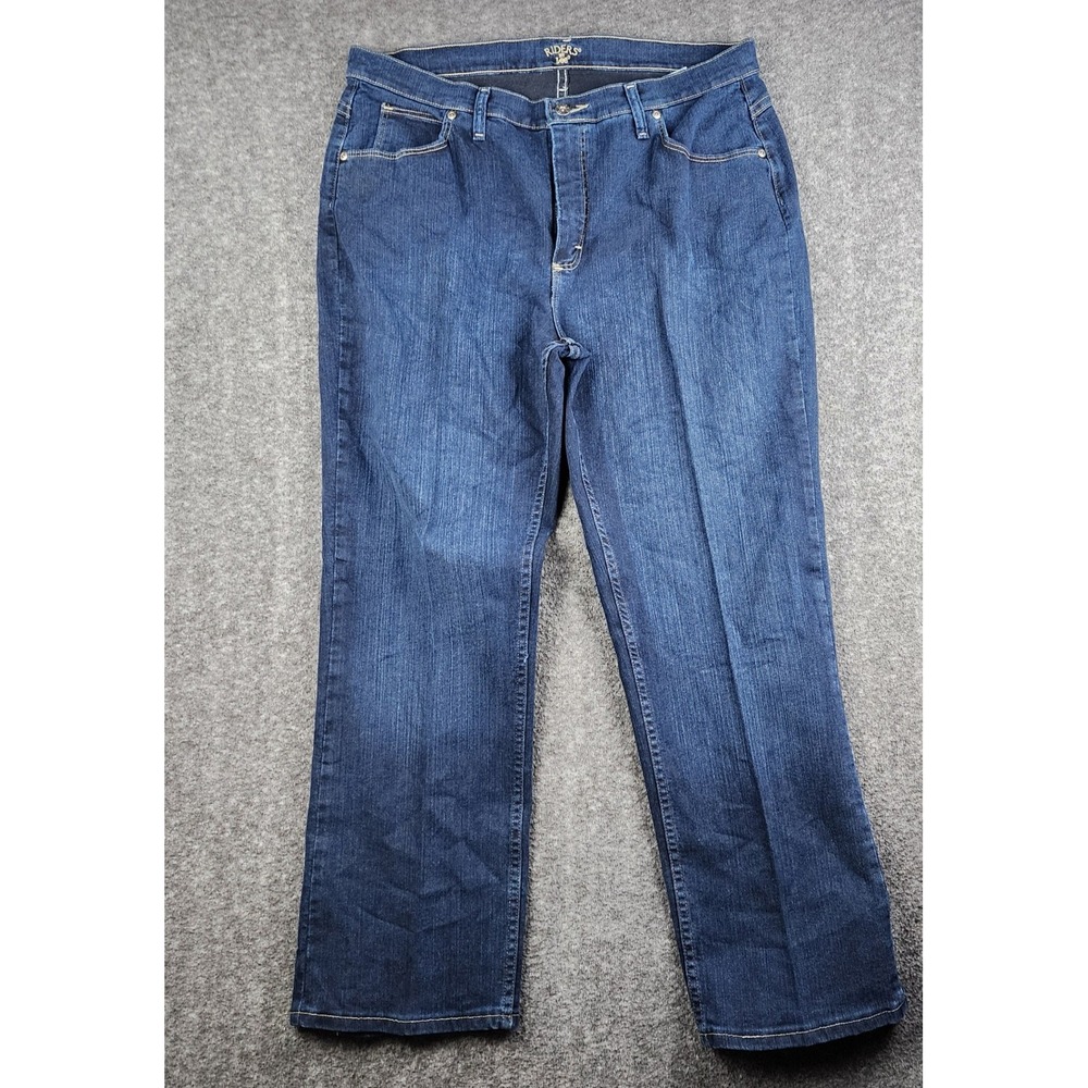 Riders by Lee Straight Leg Jeans Women 18P Blue Dark Wash Stretch Denim Mid Rise